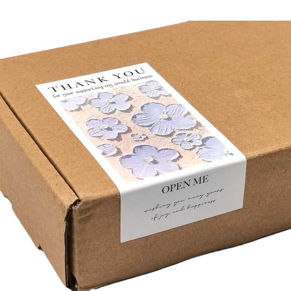 Nhiều mẫu set 50 tem dán hộp carton, tem niêm phong thank you phong cách nàng thơ