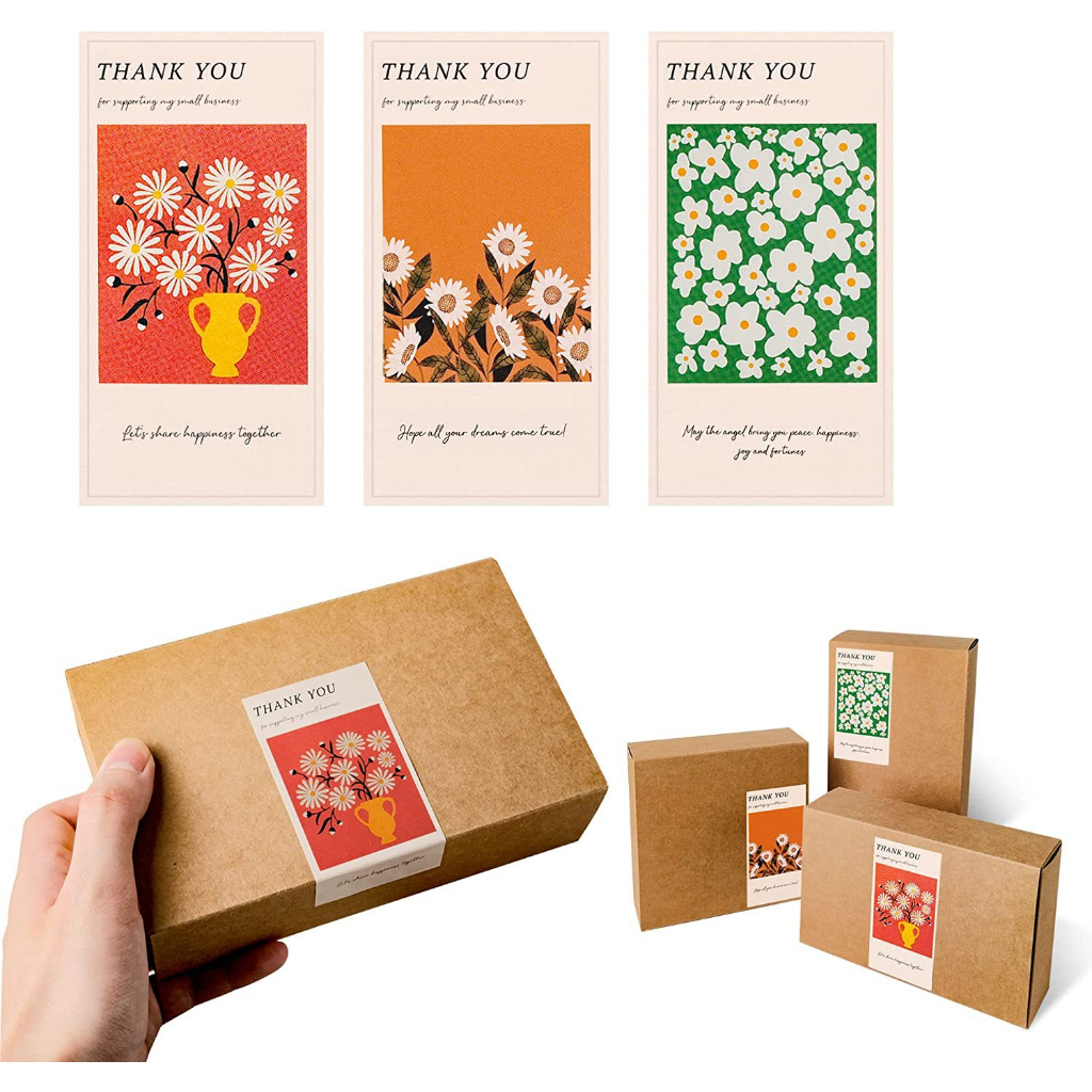 Nhiều mẫu set 50 tem dán hộp carton, tem niêm phong thank you phong cách nàng thơ