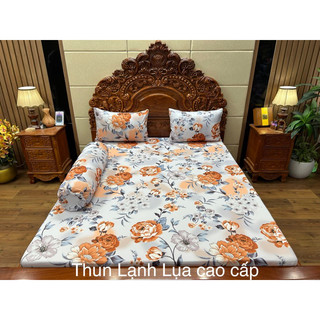 Mẫu hoa . Bộ chăn ga gối thun lạnh lụa thái cao cấp ôm khoá kéo