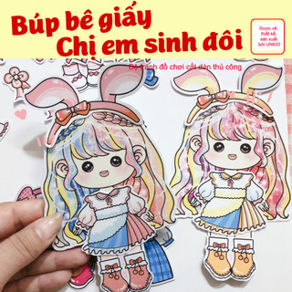 Combo 2 bộ búp bê giấy -đồ chơi cắt dán thủ công-búp bê