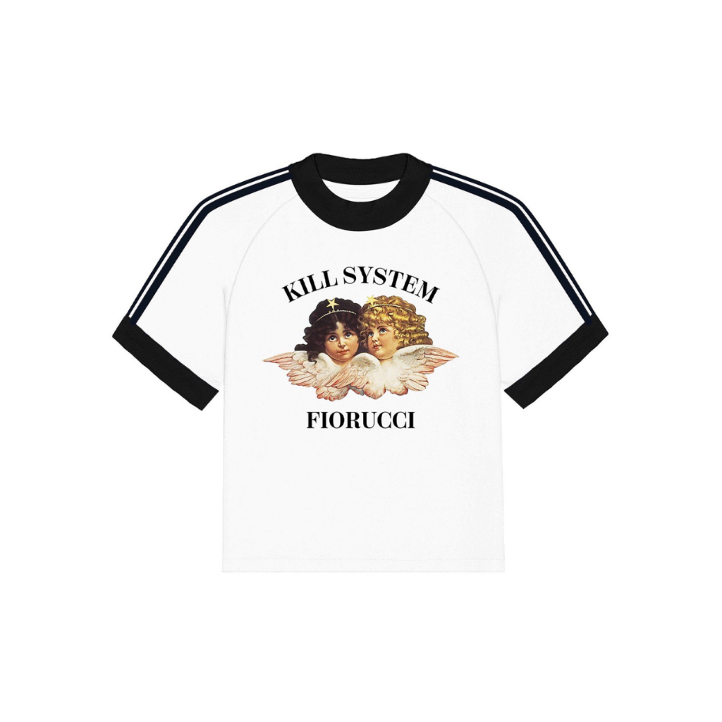 Áo thun Killsystem form fit Fiorucci màu trắng nam nữ chất vải cotton
