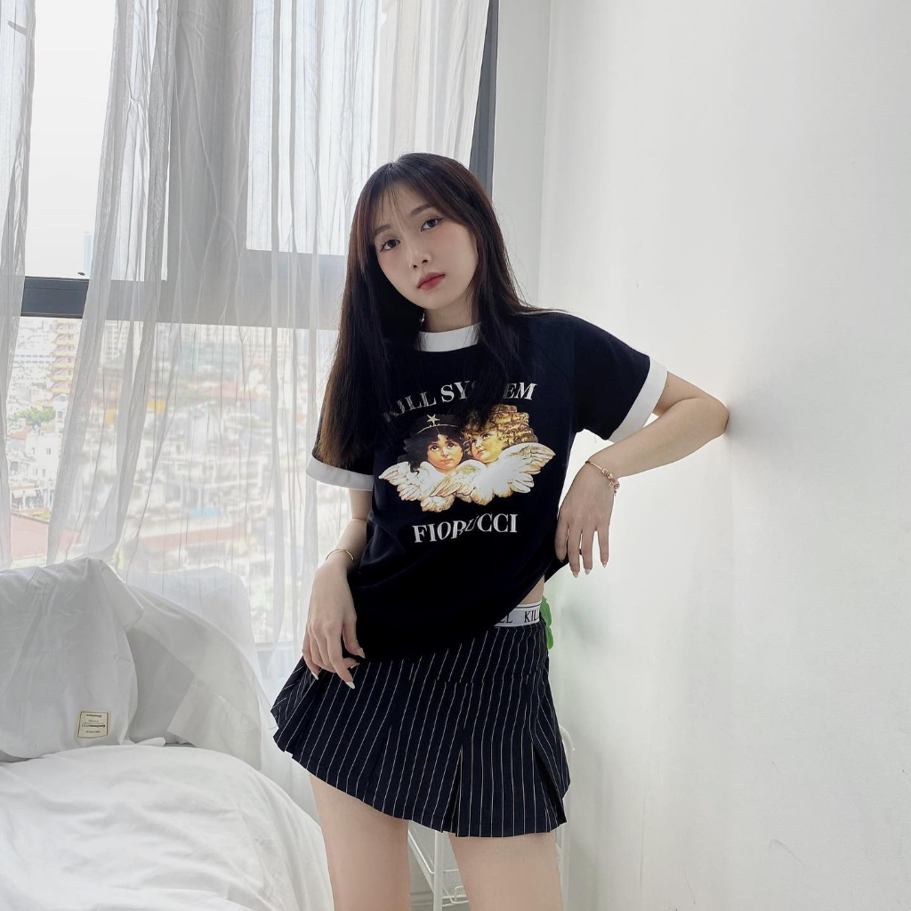 Áo thun Killsystem form fit Fiorucci màu đen ngắn tay chất vải cotton