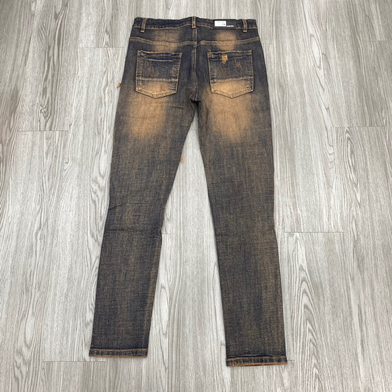 Quần Jean Nam Amiri Boy Phố Rách Tua Nâu Đất 4 cúc like au,quần bò Amiri vá da nhăn cứng 4 khuy hot | BigBuy360 - bigbuy360.vn