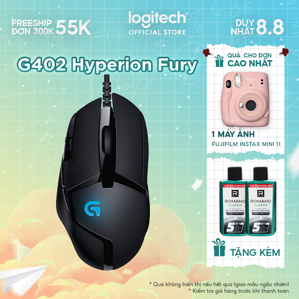 Chuột game có dây Logitech G402 Hyperion Fury FPS - Theo dõi tốc độ cao, 8 nút lập trình