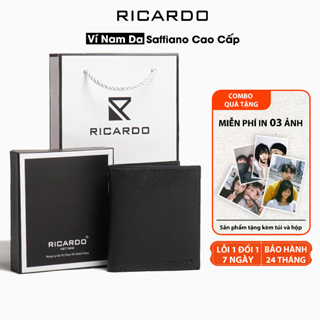 Ví nam da bò thật Ricardo Murphy cao cấp chất da Saffiano, Bóp da nam đựng thẻ và giấy tờ xe cũ bảo hành 24 tháng - V103
