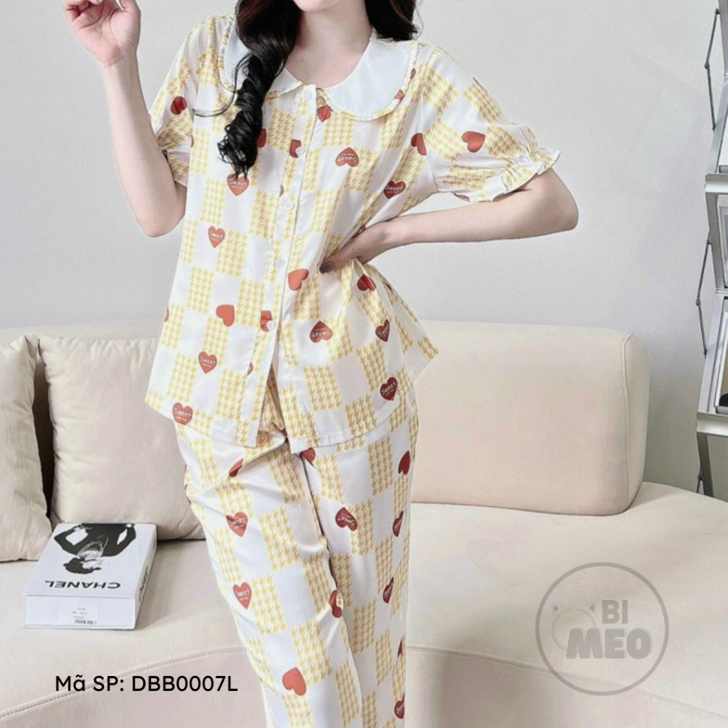 Đồ bộ ngủ mặc nhà pijama - Quần lỡ cổ cánh sen chất lụa nữ tính siêu mát - DBB0007L