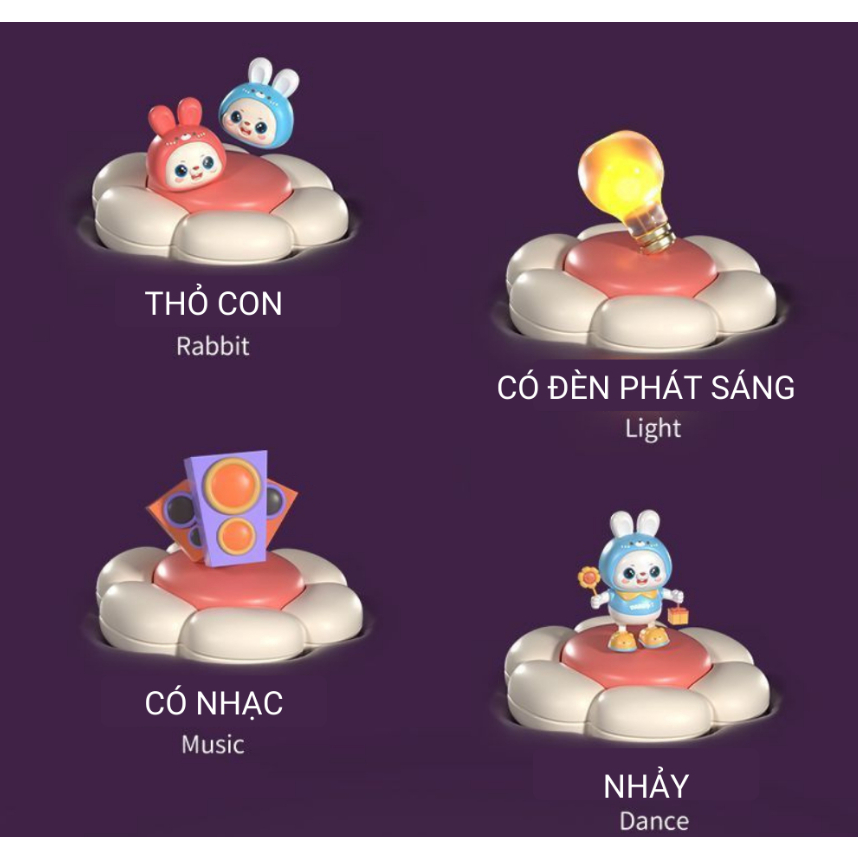Đồ chơi Thỏ con chạy pin phát đèn, hát nhạc và nhảy, Thỏ cầm Hoa và Quà