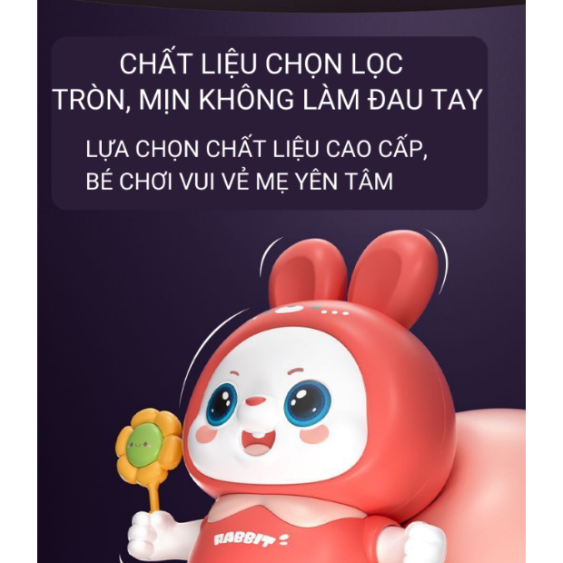 Đồ chơi Thỏ con chạy pin phát đèn, hát nhạc và nhảy, Thỏ cầm Hoa và Quà
