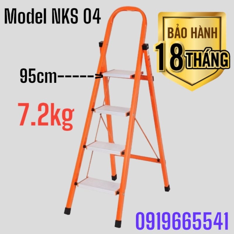Thang nhôm ghế gia đình chữ A gấp gọn Nikawa NKS-04, 4 bậc, nhập khẩu Nhật Bản, bảo hành 18 tháng chính hãng