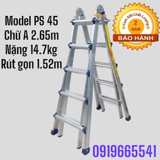 Thang nhôm nhập khẩu hàn quốc poongsan ps45 và ig ls45, chữ a max 2.65m, chữ i max 5.2m, tải trọng 150kg, bh 2 năm