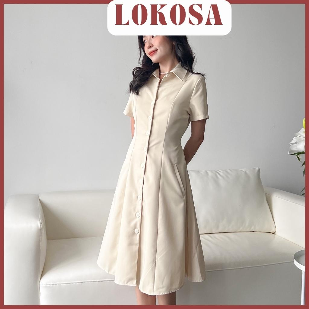Váy Nữ LOKOSA Đầm nữ váy dài dự tiệc maxi tiểu thư xinh đi đám cưới sơ mi có nút VD033