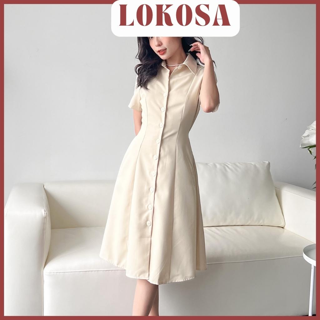 Váy Nữ LOKOSA Đầm nữ váy dài dự tiệc maxi tiểu thư xinh đi đám cưới sơ mi có nút VD033