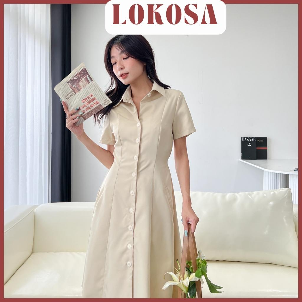 Váy Nữ LOKOSA Đầm nữ váy dài dự tiệc maxi tiểu thư xinh đi đám cưới sơ mi có nút VD033