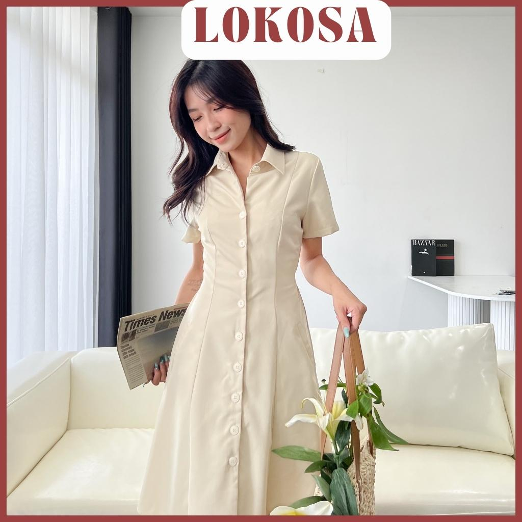 Váy Nữ LOKOSA Đầm nữ váy dài dự tiệc maxi tiểu thư xinh đi đám cưới sơ mi có nút VD033