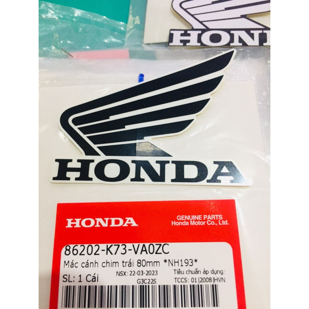 Logo tem cánh chim Honda dán yếm bửng Future Led màu đỏ , đen, bạc 86202K73VA0ZB 86202K73V60ZD 86202K73VA0ZC