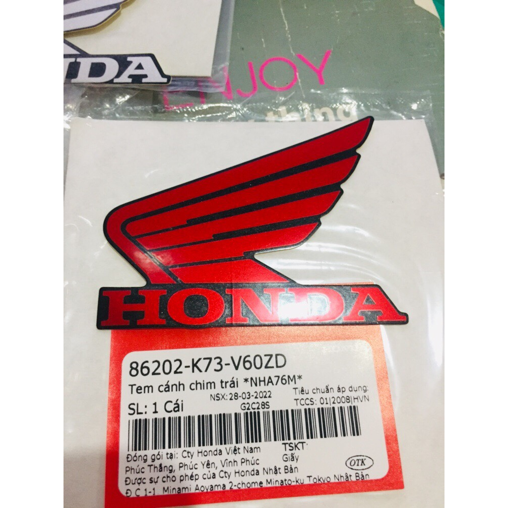 Logo tem cánh chim Honda dán yếm bửng Future Led màu đỏ , đen, bạc 86202K73VA0ZB 86202K73V60ZD 86202K73VA0ZC