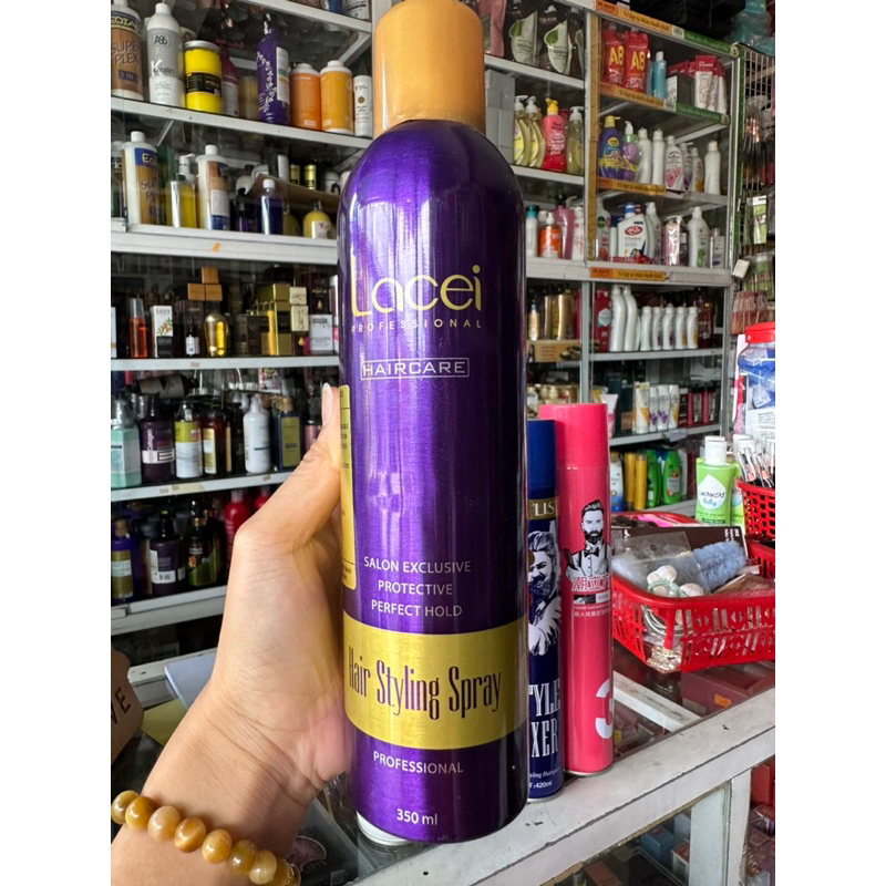 Keo xịt tóc,gôm xịt toc Lacei Hair Styling Spray 350ml-Keo mềm chai mauf tim-dễ dàng tạo kiểu-giữ nếp lâu-mùi thơm dễ ịu