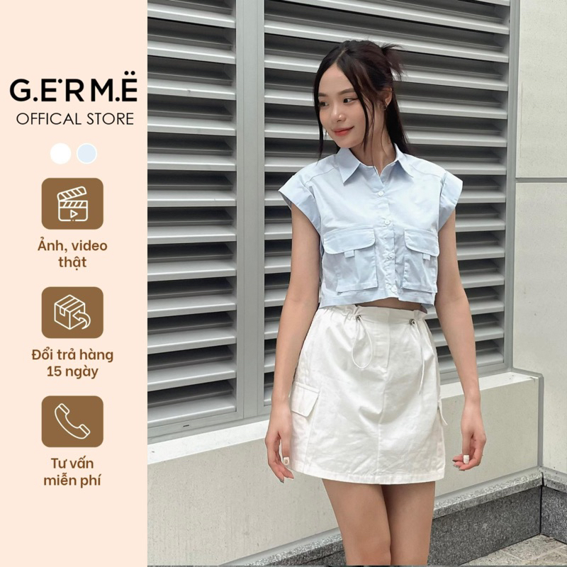 Áo Sơ Mi Nữ, Áo Sơ Mi Croptop Cánh Dơi Thiết Kế 2 Túi Hộp Thời Trang AVNT072303 By Germe
