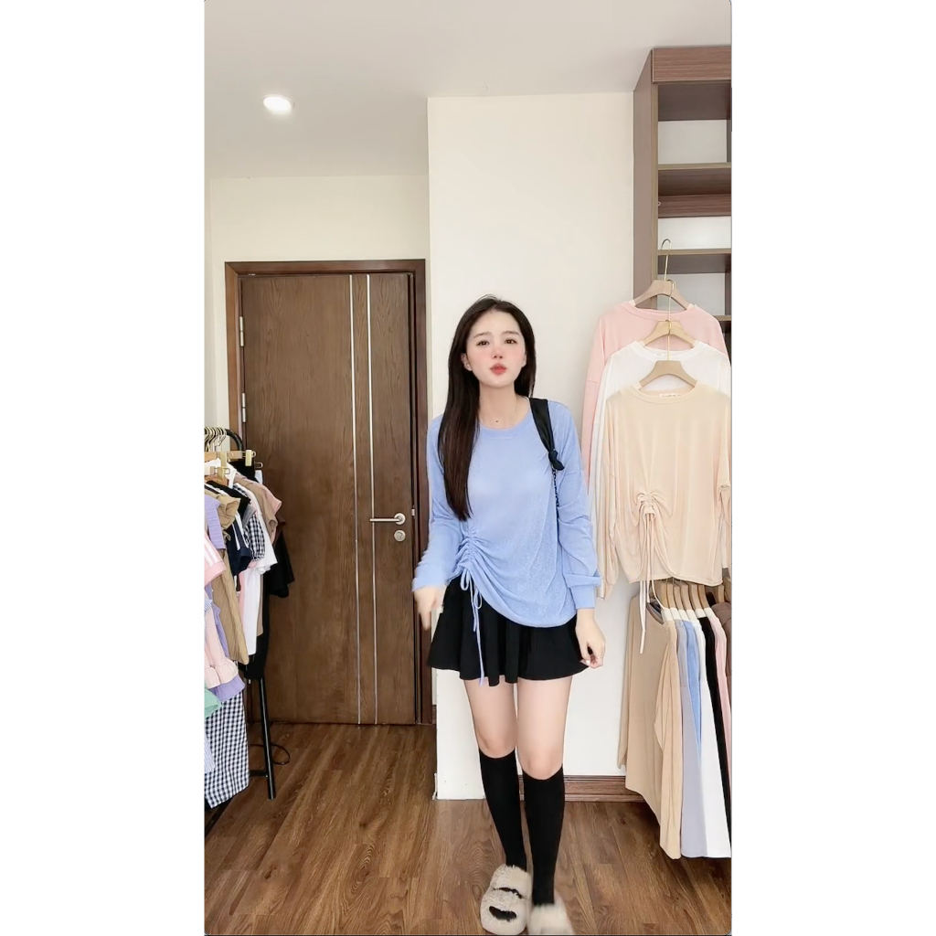 Áo thun giấy kết dây eo rút tùy chỉnh peonyb nữ - Phông kiểu bánh bèo tiểu thư hotgirl phong cách hàn quốc đẹp