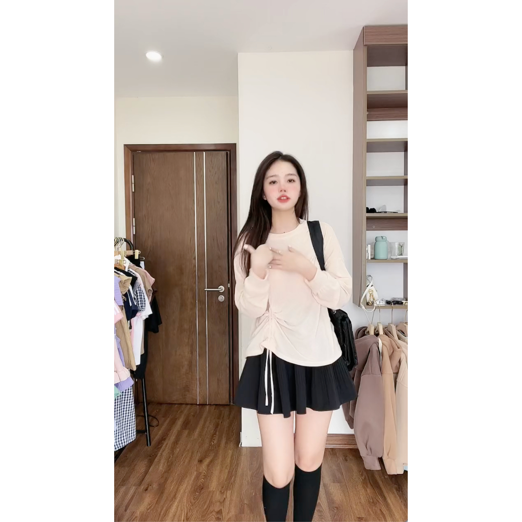 Áo thun giấy kết dây eo rút tùy chỉnh peonyb nữ - Phông kiểu bánh bèo tiểu thư hotgirl phong cách hàn quốc đẹp