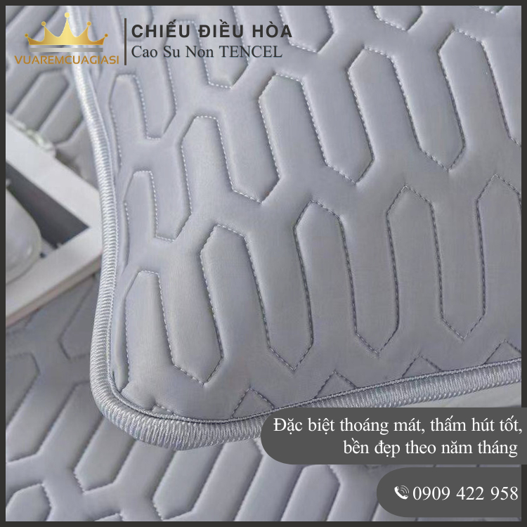 Chiếu Điều Hòa Vải Tencel Xám Trơn Cao Su Non bo chun chân cao 35cm, hàng loại 1 nặng và dày trang trí