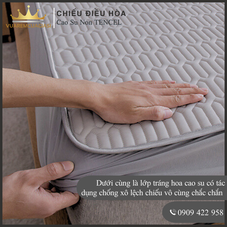 Chiếu Điều Hòa Vải Tencel Xám Trơn Cao Su Non bo chun chân cao 35cm, hàng loại 1 nặng và dày trang trí