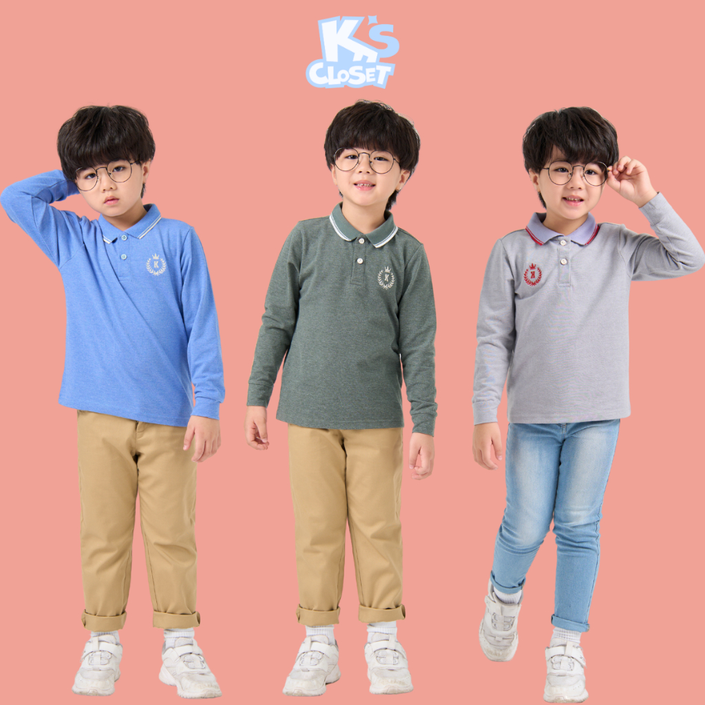 Áo Polo Dài Tay K'S CLOSET Chất Liệu Cotton Cho Bé Trai Từ 2-14 tuổi (10-52kg) KT41TWF/ KT091THF