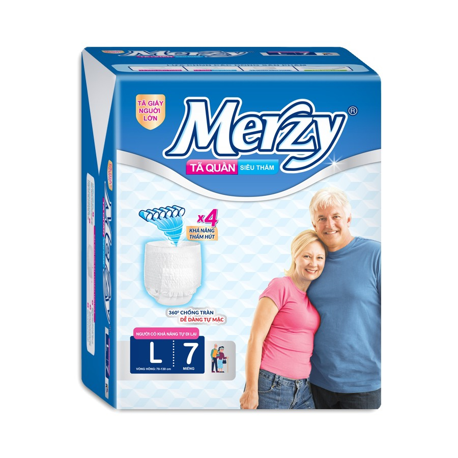 Tã Quần người già Merzy M8 L7 XL6 Bỉm quần già, Bỉm quần người già Merzy Siêu thấm siêu thoáng