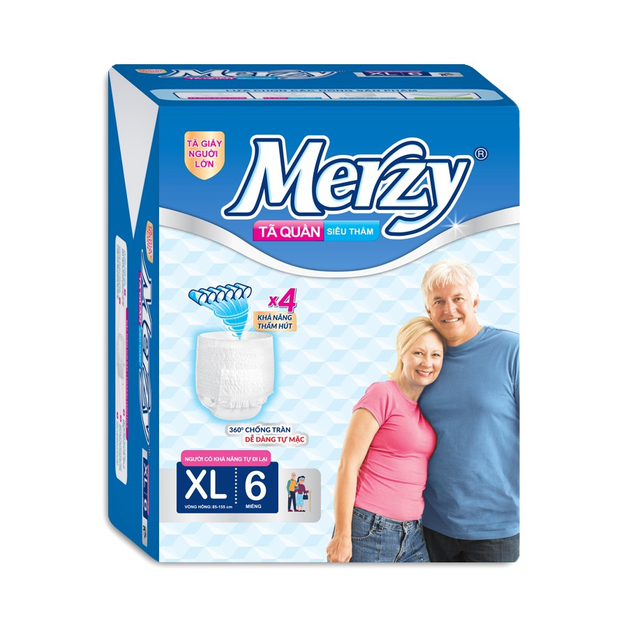 Tã Quần người già Merzy M8 L7 XL6 Bỉm quần già, Bỉm quần người già Merzy Siêu thấm siêu thoáng