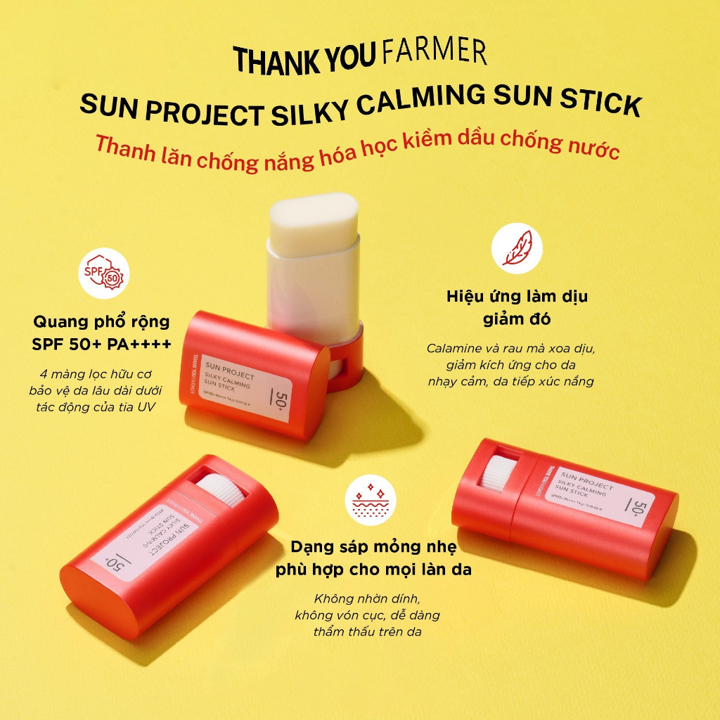 Thanh lăn chống nắng THANK YOU FARMER Sun Project Silky Calming Sun Stick 14g