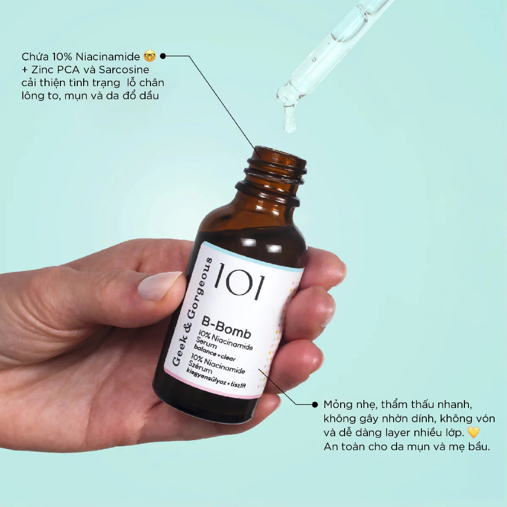 Tinh chất dưỡng sáng kiềm dầu 10% Niacinamide Geek&Gorgeous B-Bomb 30ml