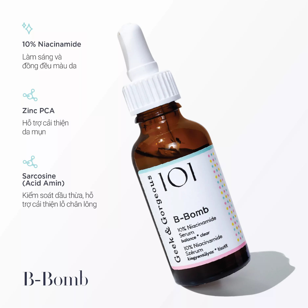 Tinh chất dưỡng sáng kiềm dầu 10% Niacinamide Geek&Gorgeous B-Bomb 30ml