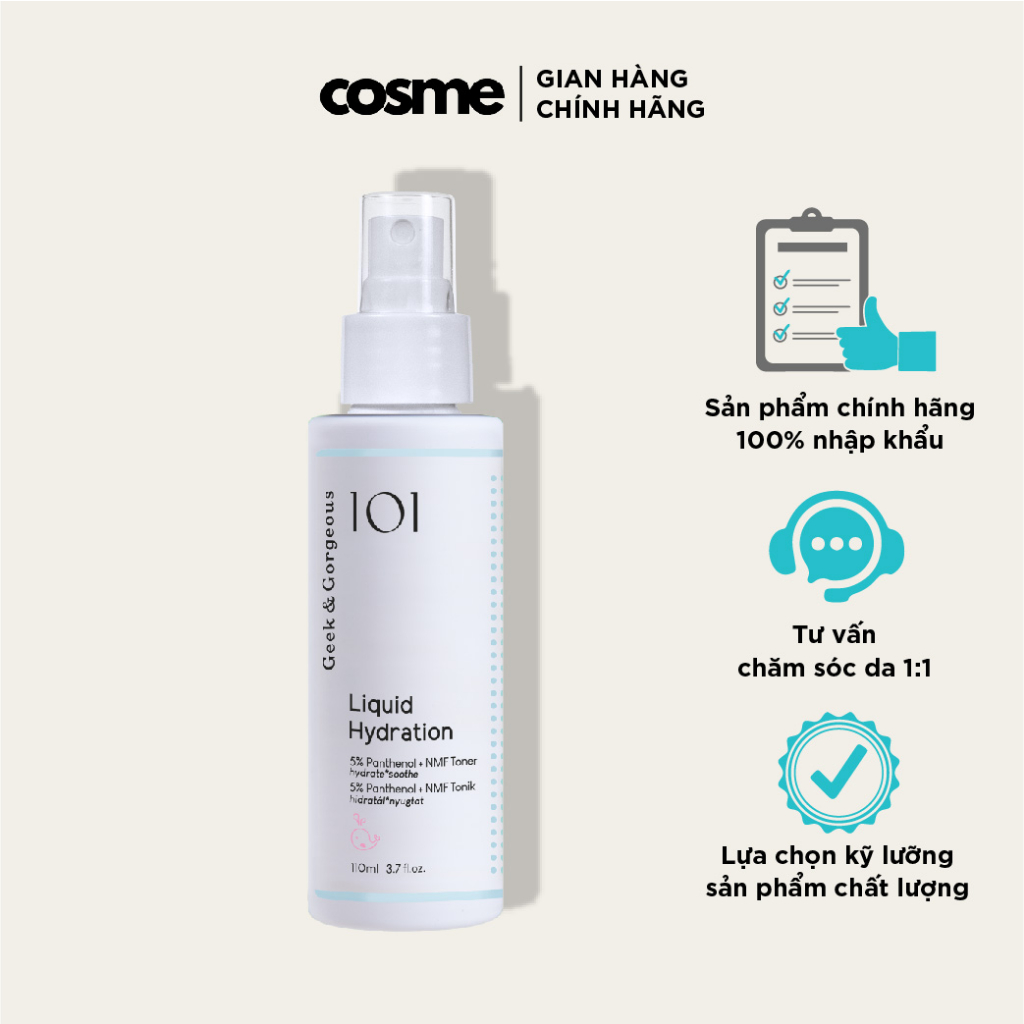 Toner dạng xịt chứa B5 làm dịu phục hồi Geek&Gorgeous Liquid Hydration 110ml