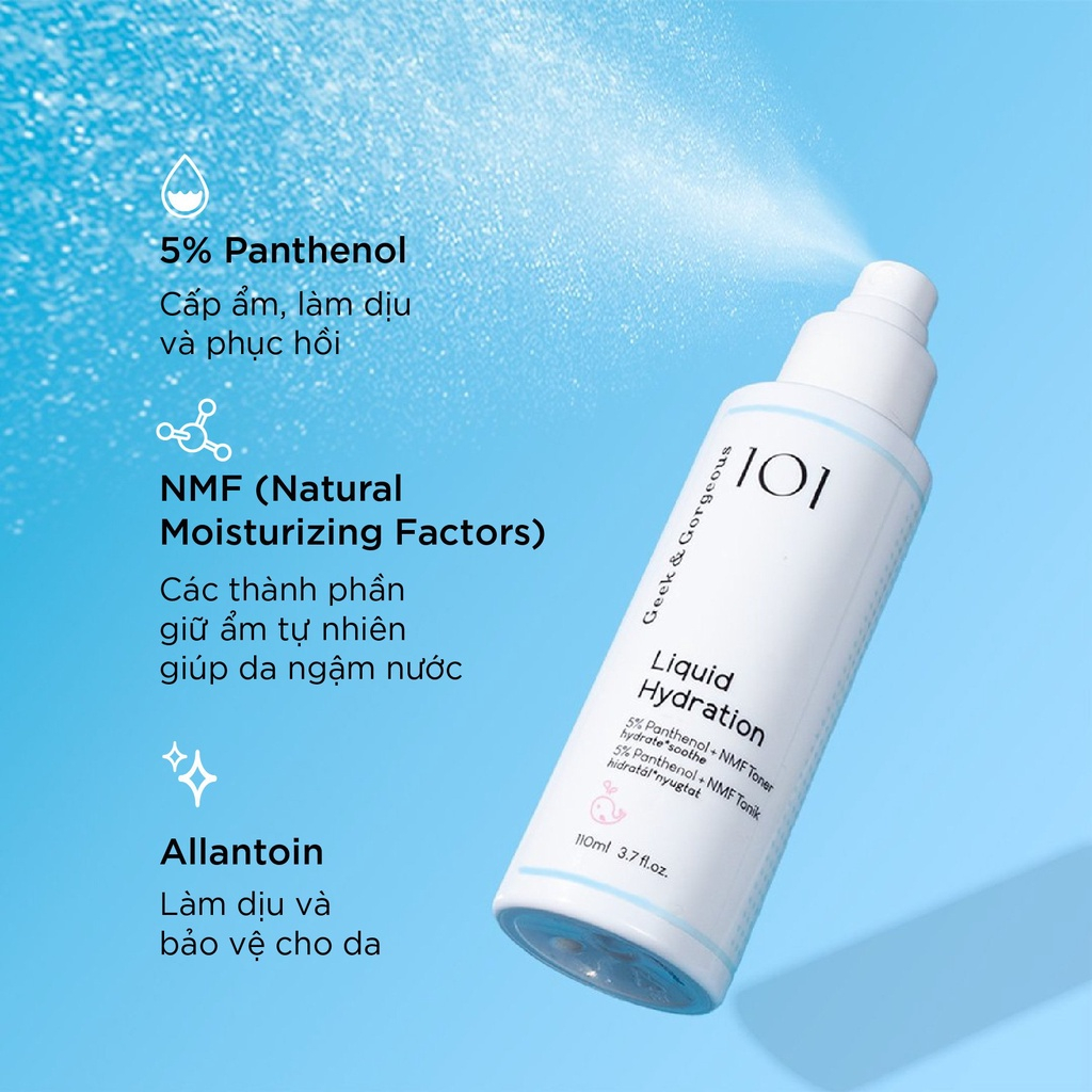 Toner dạng xịt chứa B5 làm dịu phục hồi Geek&Gorgeous Liquid Hydration 110ml