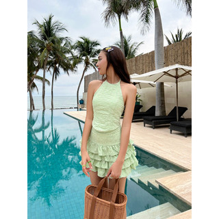 Beachclub-Set áo váy gấm hoa nổi