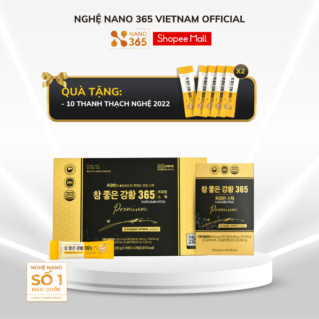 [BẢN NÂNG CẤP] Thạch Nghệ Nano Curcumin 365 Collagen Premium Hộp lớn 30 thanh và Hộp nhỏ 10 thanh