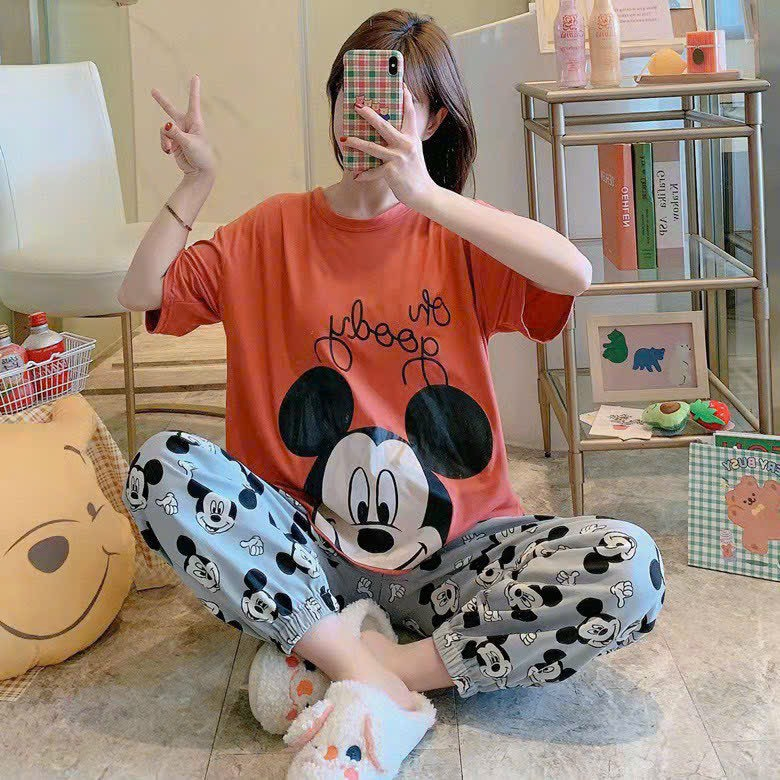 Sét Bộ Đồ Ngủ Vải Thun Lạnh Họa Tiết Hoạt Hình MICKEY Dễ Thương
