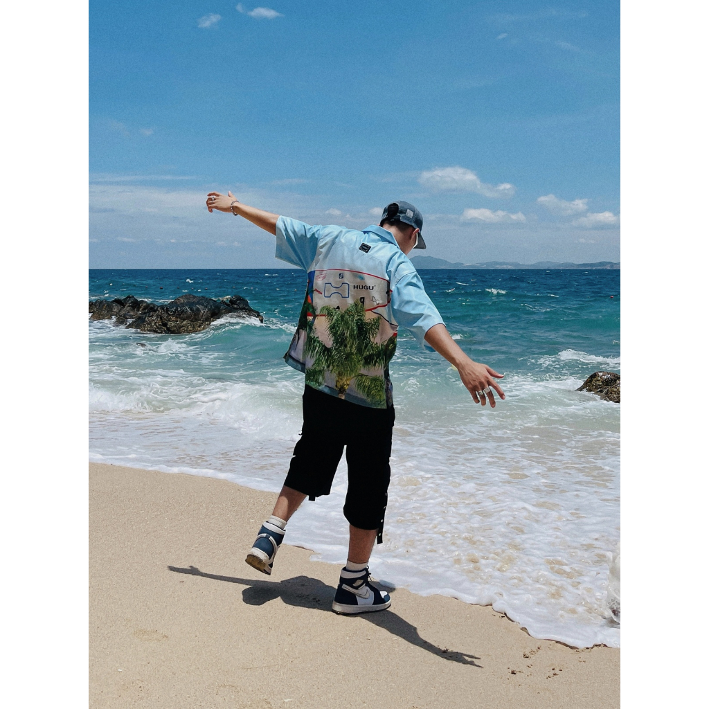 Áo sơ mi họa tiết cuban shirt local brand HUGU - SURFBOARD - vải lụa, form regular, tag logo kim loại, in chuyển nhiệt