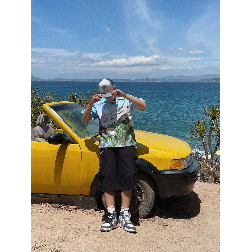 Áo sơ mi họa tiết cuban shirt local brand HUGU - SURFBOARD - vải lụa, form regular, tag logo kim loại, in chuyển nhiệt