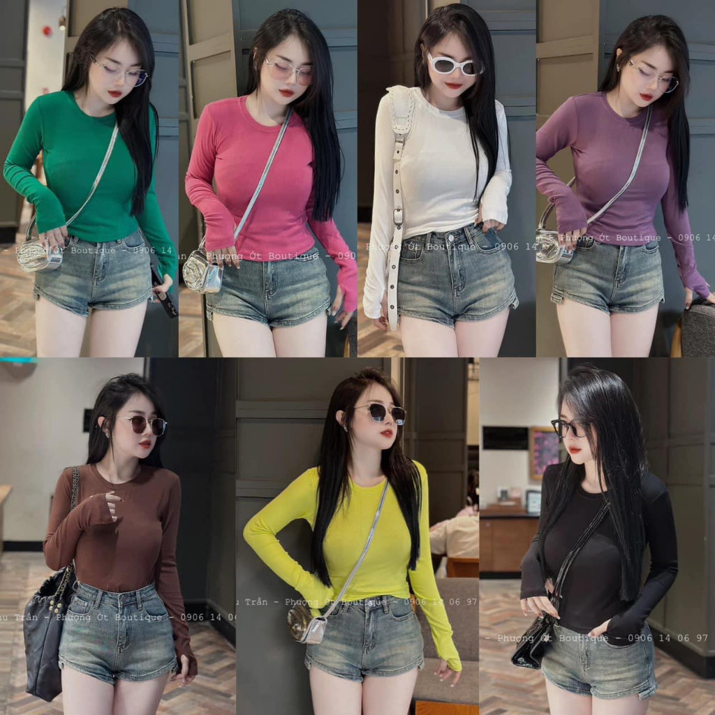 Áo tăm xỏ ngón tron cổ tròn dáng ngắn nhiều màu