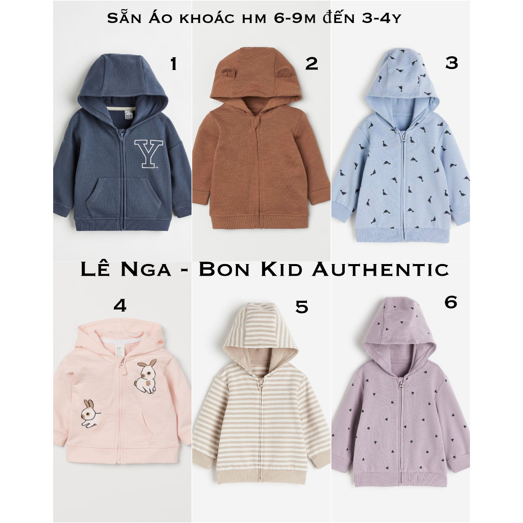 Áo khoác mỏng bé trai, bé gái HM JP/US/CN chính hãng sz từ 4-6m đến 3-4y