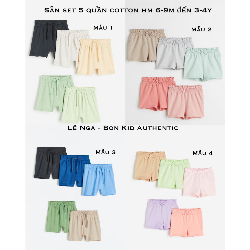 Set 5 quần cotton săn sale HM UK/US chính hãng từ sz 6-9m đến 3-4y