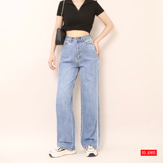 Quần jeans suông cạp cao dáng dài