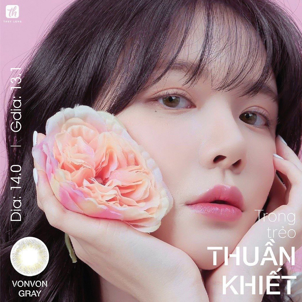 Kính áp tròng THÚY LENS cho mắt cận màu xám sáng độ cận từ 0 - 8 Vonvon Gray