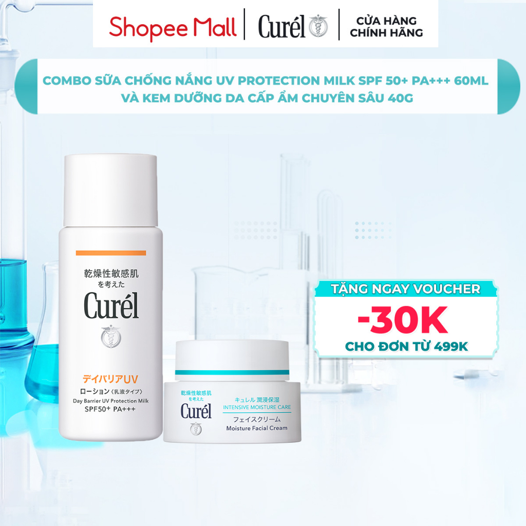 Combo sữa chống nắng Curel UV Protection Milk SPF 50+ PA+++ 60ml và Kem dưỡng da Curel cấp ẩm chuyên sâu 40g