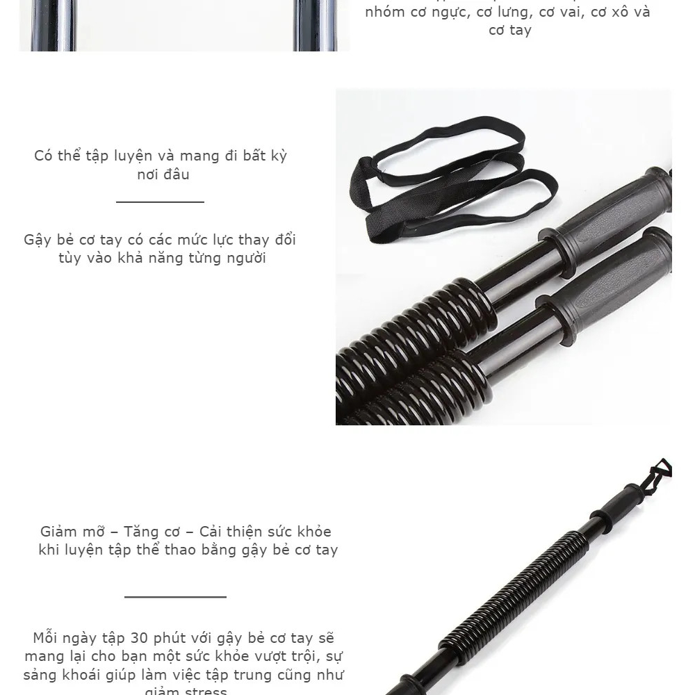 Gậy bẻ tập cơ tay ngực vai - thanh lò xo đàn hồi tập gym - lực bẻ 20kg 30kg 40kg 50kg 60kg 100kg - Chính hãng dododios