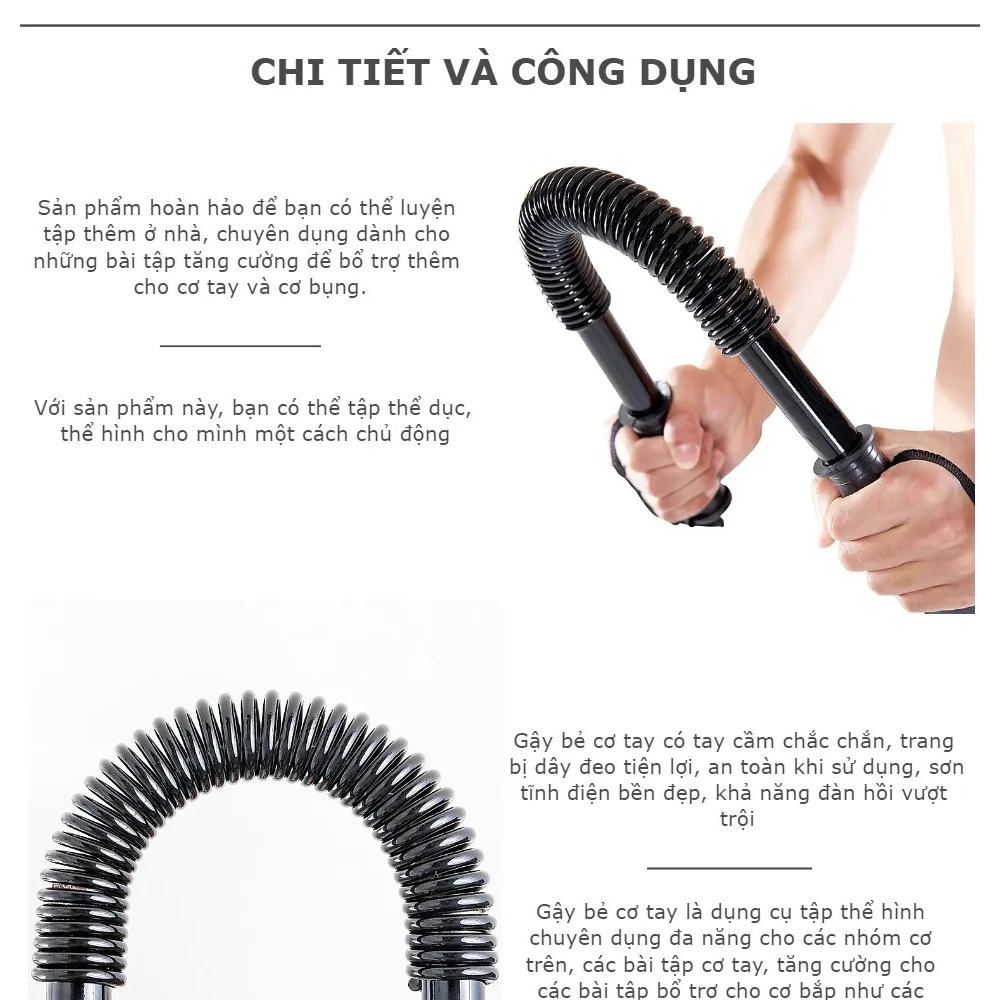 Gậy bẻ tập cơ tay ngực vai - thanh lò xo đàn hồi tập gym - lực bẻ 20kg 30kg 40kg 50kg 60kg 100kg - Chính hãng dododios