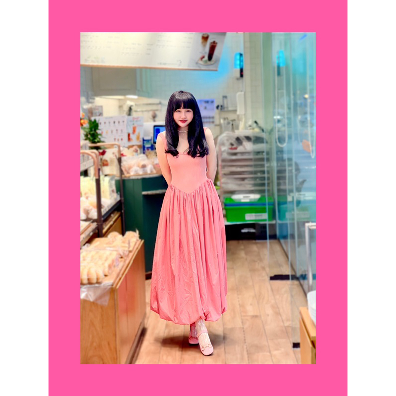 Đâm dài xoè phồng bí màu hông cam pastel siêu xinh_hàng thiết kế