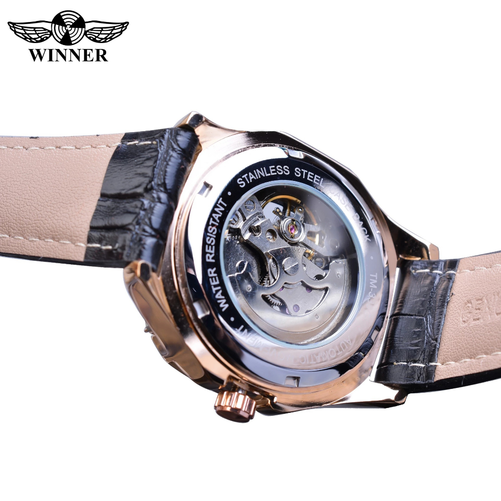 Đồng hồ cơ nam The Winner - BẢO HÀNH 1 NĂM - Dây da cao cấp, chống nước, chống xước