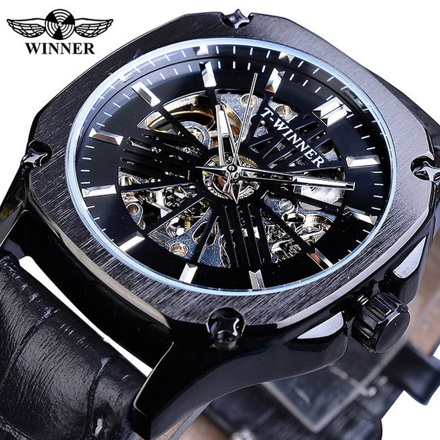Đồng hồ cơ nam The Winner - BẢO HÀNH 1 NĂM - Dây da cao cấp, chống nước, chống xước